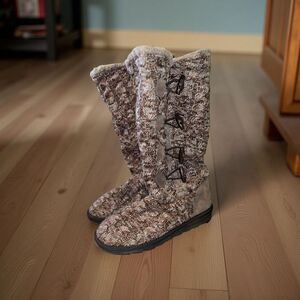MUK LUKS Felicity Women's Burgundy/Gray Cable Knit Tall Boots   Size 10
